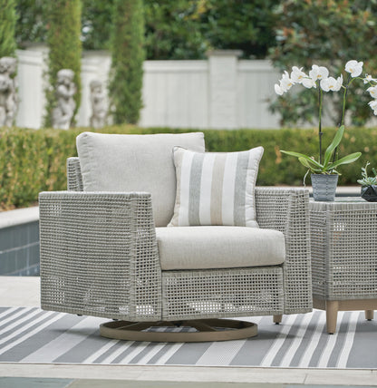 Seton Creek Outdoor Swivel Lounge with Cushion - P798-821 - product view or room setting; only outdoor lounge chair included (supplier image 2)