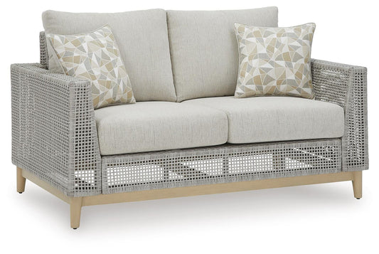 Seton Creek Outdoor Loveseat with Cushion - P798-835 - product view or room setting; only outdoor loveseat included (supplier image 1)