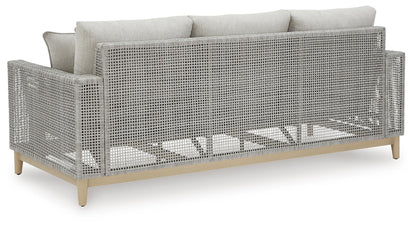 Seton Creek Outdoor Sofa with Cushion - P798-838 - product view or room setting; only outdoor sofa included (supplier image 5)