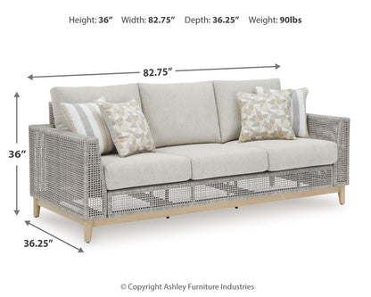 Seton Creek Outdoor Sofa with Cushion - P798-838 - approximate manufacturer dimensions (supplier image 9)