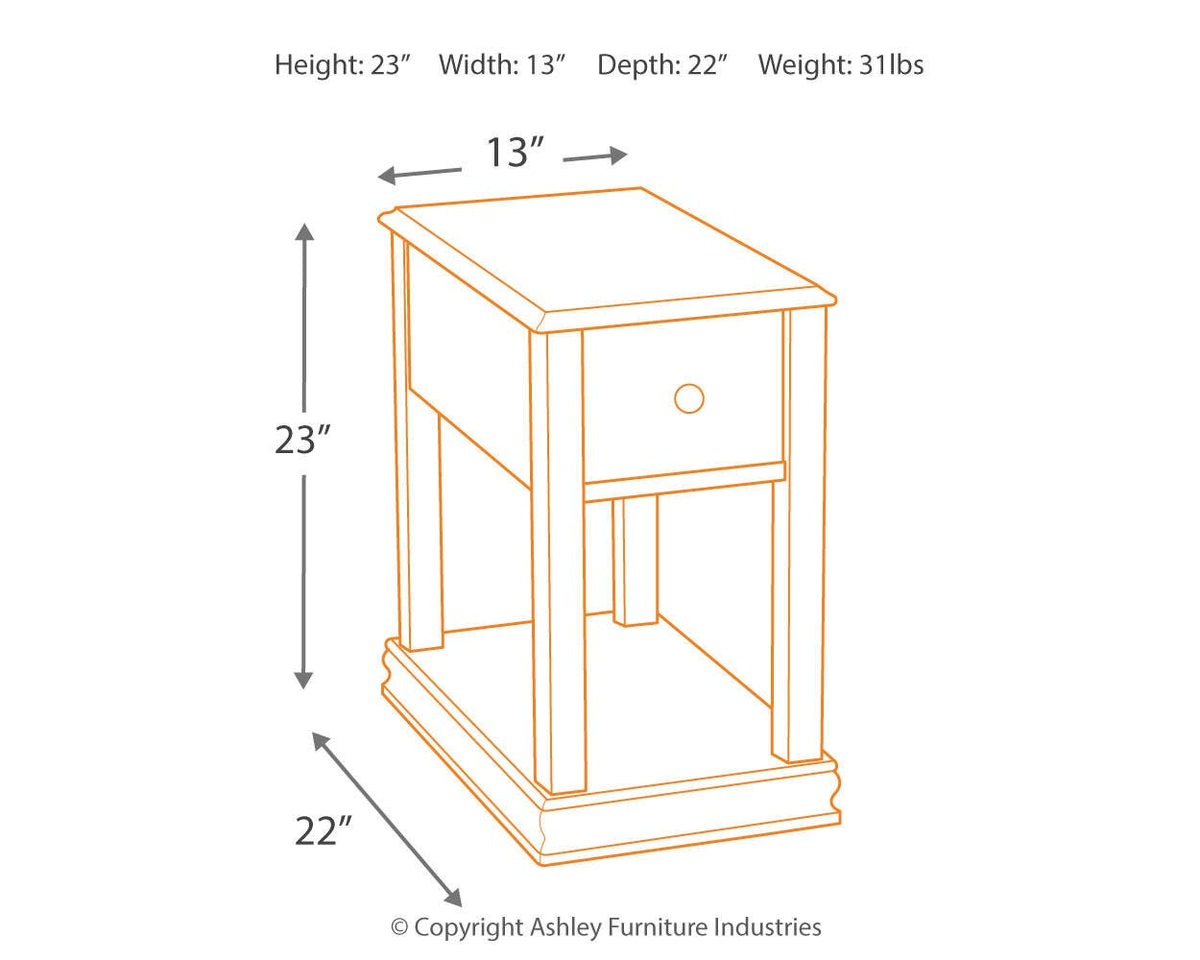 Breegin Chairside End Table - T007-527 - approximate manufacturer dimensions (supplier image 12)