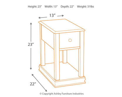 Breegin Chairside End Table - T007-527 - approximate manufacturer dimensions (supplier image 12)