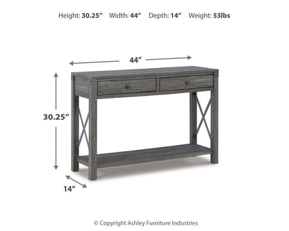 Freedan Sofa/Console Table - T175-4 - approximate manufacturer dimensions (supplier image 8)