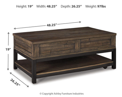 Johurst Coffee Table with Lift Top - T444-9 - approximate manufacturer dimensions (supplier image 4)
