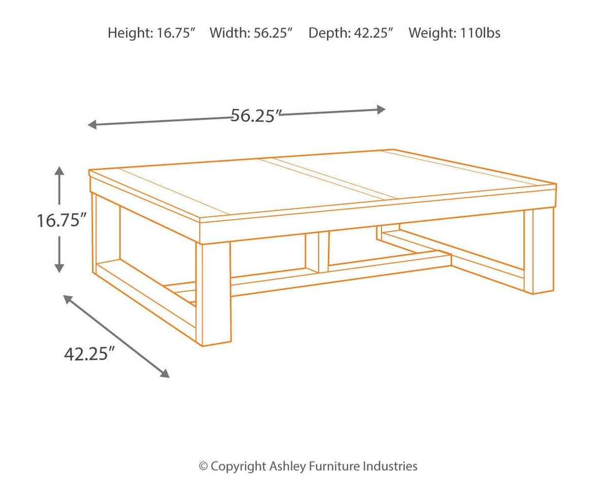 Watson Coffee Table - T481-1 - approximate manufacturer dimensions (supplier image 2)
