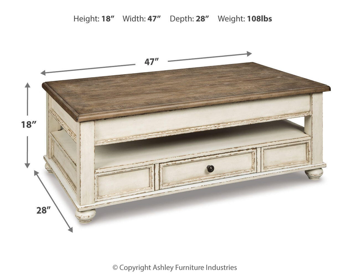 Realyn Coffee Table with Lift Top - T523-9 - approximate manufacturer dimensions (supplier image 4)