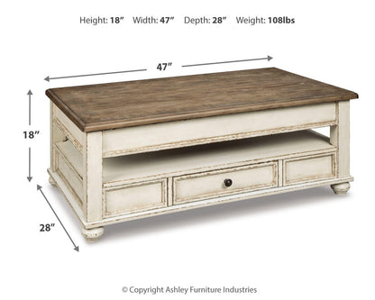 Realyn Coffee Table with Lift Top - T523-9 - approximate manufacturer dimensions (supplier image 4)