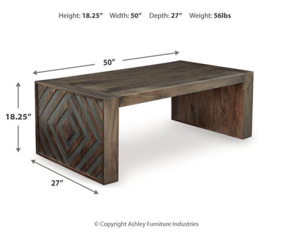 Dreggan Coffee Table - T567-1 - approximate manufacturer dimensions (supplier image 8)