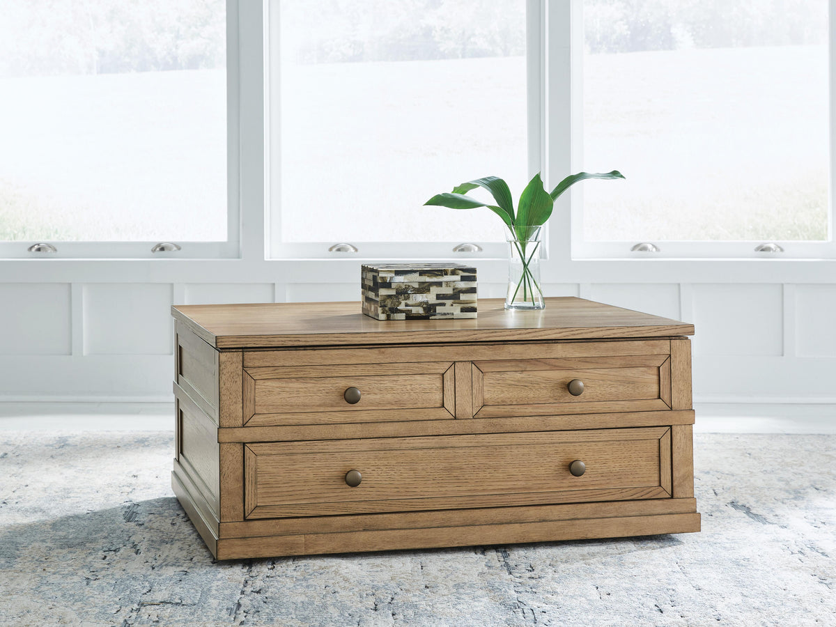 Sharlance Lift-Top Coffee Table - T655-9 - product view or room setting; only coffee table included (supplier image 2)