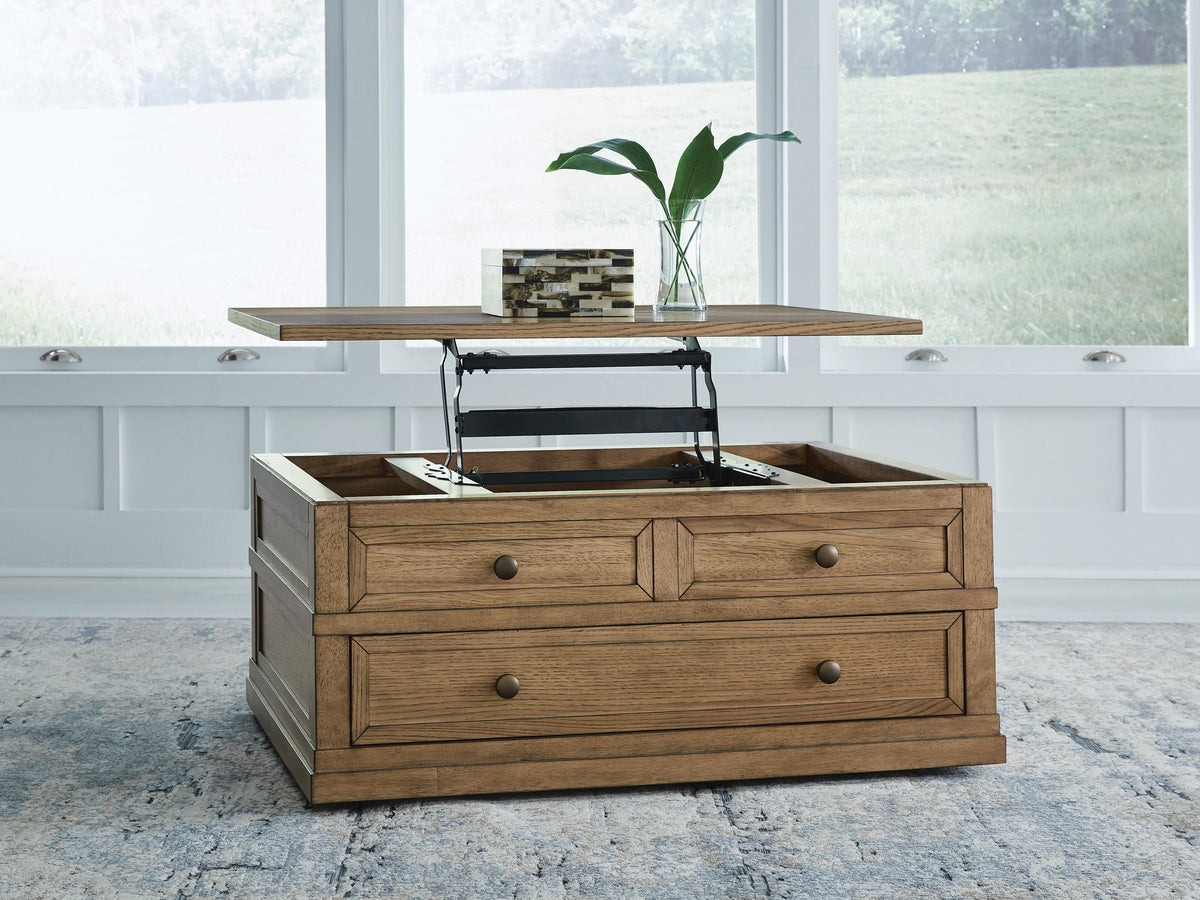Sharlance Lift-Top Coffee Table - T655-9 - product view or room setting; only coffee table included (supplier image 8)