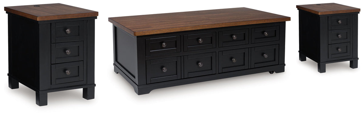 Wildenauer Lift-top Coffee Table and 2 Chairside End Tables - T664T1 - product view or room setting; complete kit and included component views (supplier image 1)