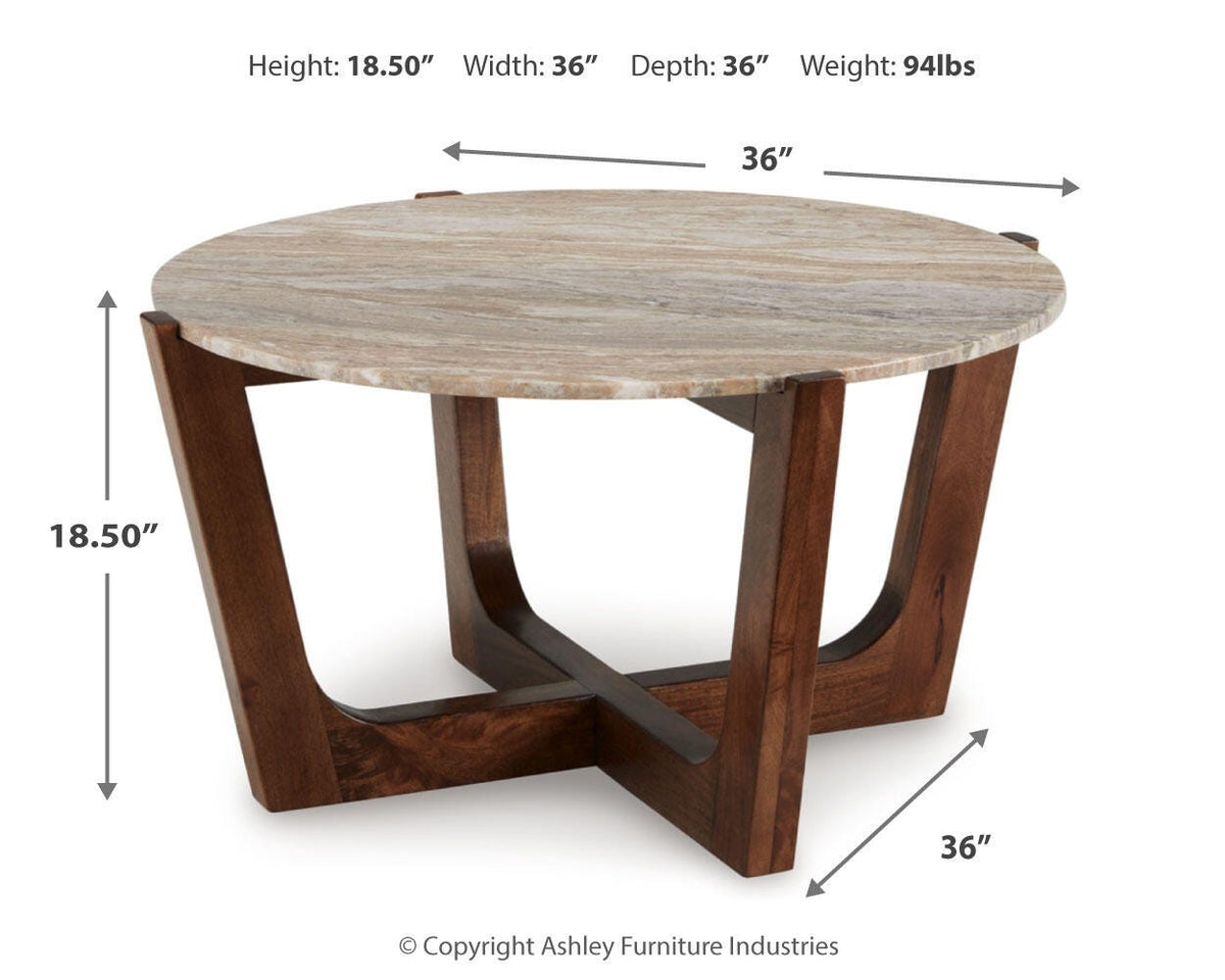 Tanidore Coffee Table - T667-8 - approximate manufacturer dimensions (supplier image 7)