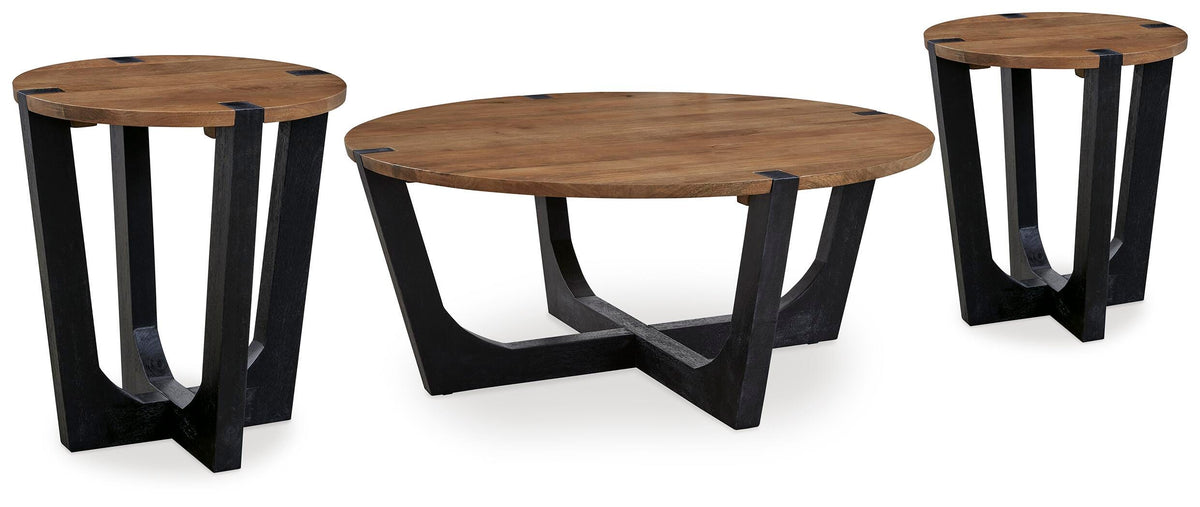 Hanneforth Coffee Table and 2 End Tables - T726T1 - product view or room setting; complete kit and included component views (supplier image 1)