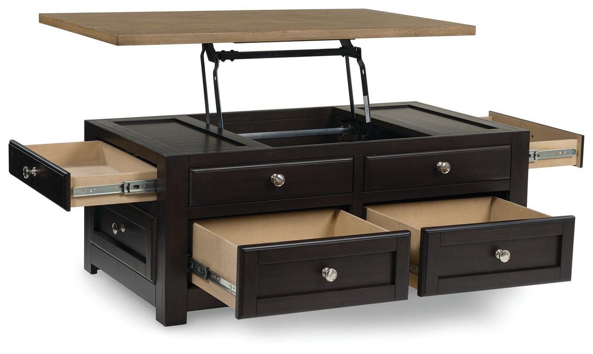 Drazmine Lift-Top Coffee Table - T734-20 - product view or room setting; only coffee table included (supplier image 3)