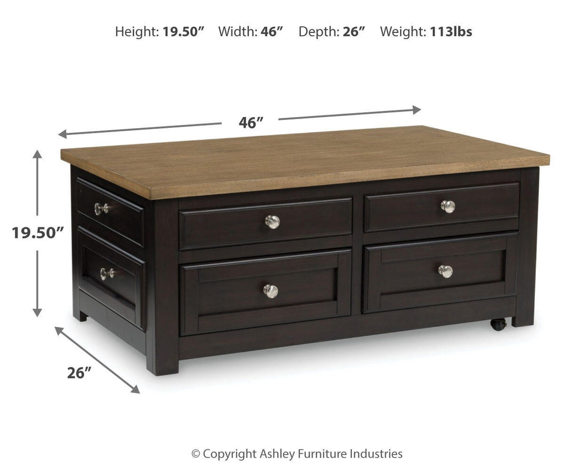 Drazmine Lift-Top Coffee Table - T734-20 - approximate manufacturer dimensions (supplier image 12)
