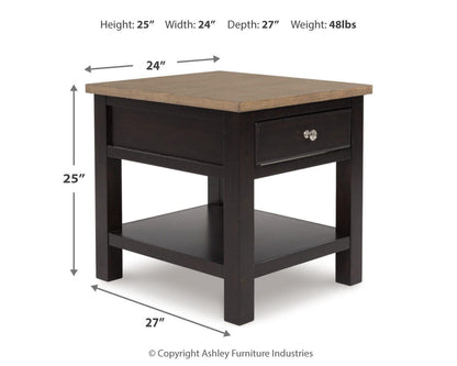 Drazmine End Table - T734-3 - approximate manufacturer dimensions (supplier image 13)