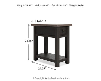 Tyler Creek Chairside End Table - T736-107 - approximate manufacturer dimensions (supplier image 4)