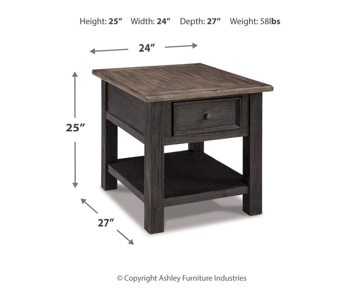Tyler Creek End Table - T736-3 - approximate manufacturer dimensions (supplier image 4)