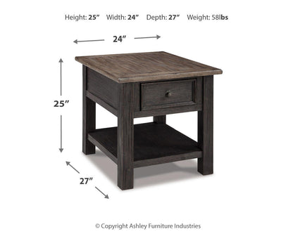 Tyler Creek End Table - T736-3 - approximate manufacturer dimensions (supplier image 4)