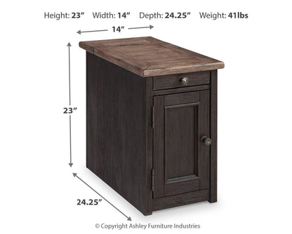 Tyler Creek Chairside End Table with USB Ports & Outlets - T736-7 - approximate manufacturer dimensions (supplier image 4)