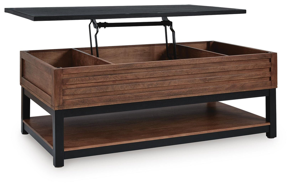 Kallari Lift-Top Coffee Table - T737-9 - product view or room setting; only coffee table included (supplier image 3)