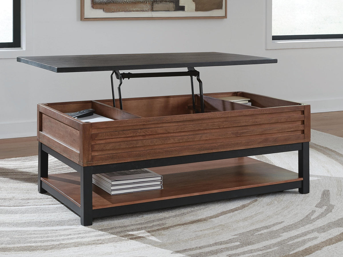 Kallari Lift-Top Coffee Table - T737-9 - product view or room setting; only coffee table included (supplier image 6)