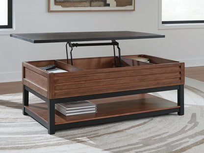 Kallari Lift-Top Coffee Table - T737-9 - product view or room setting; only coffee table included (supplier image 6)