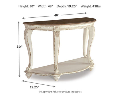 Realyn Sofa Table - T743-4 - approximate manufacturer dimensions (supplier image 4)