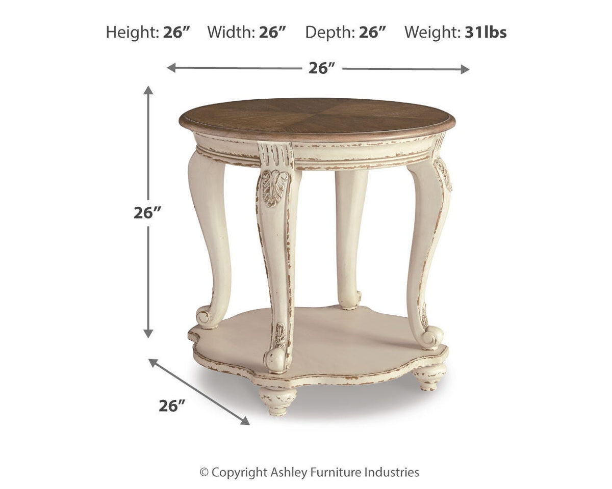 Realyn End Table - T743-6 - approximate manufacturer dimensions (supplier image 4)