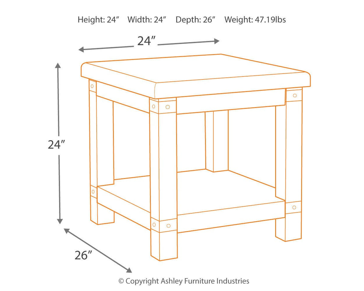 Carynhurst Coffee Table and 2 End Tables - T757T1 - approximate manufacturer dimensions (supplier image 7)