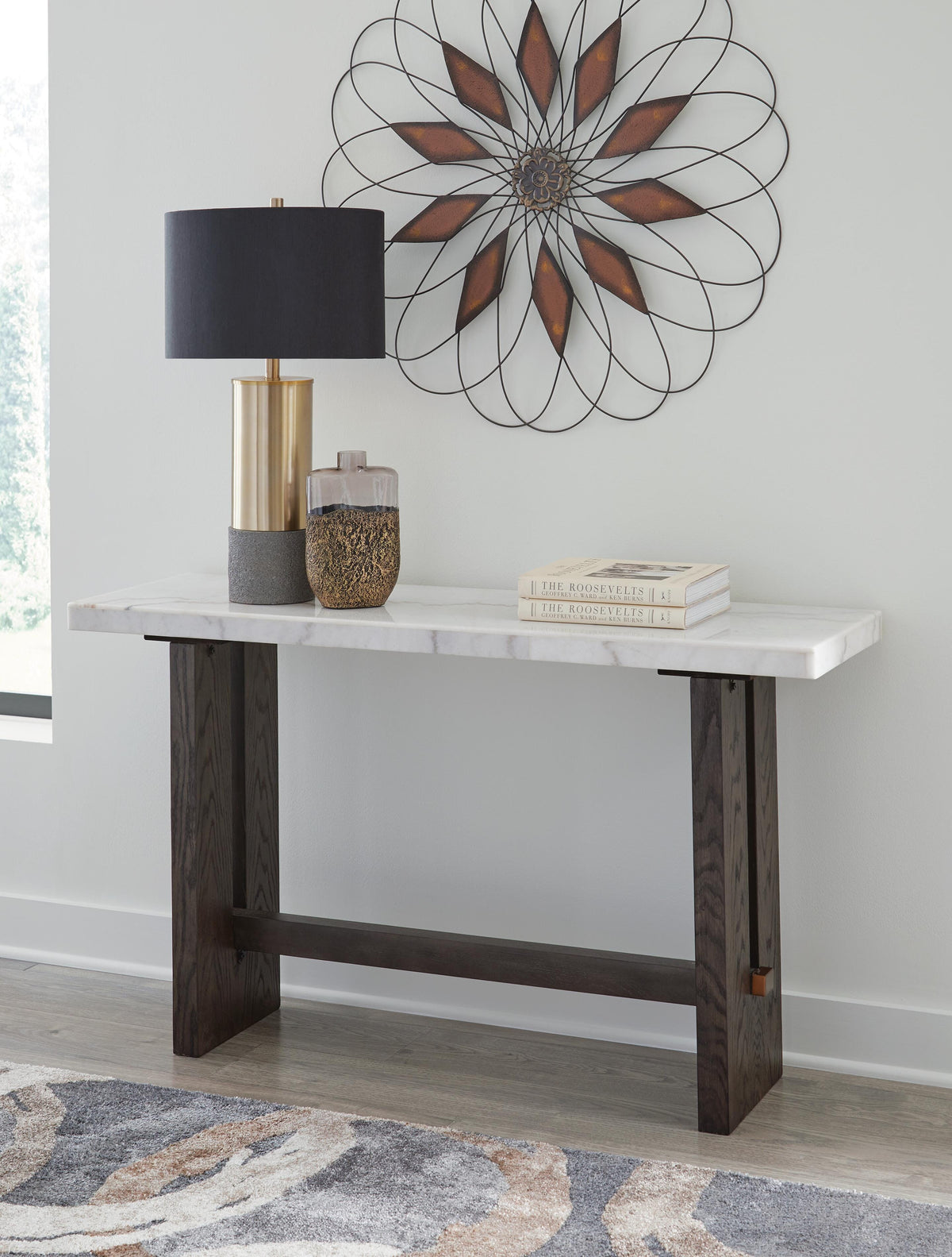 Burkhaus Sofa Table - T779-4 - product view or room setting; only console table included (supplier image 2)