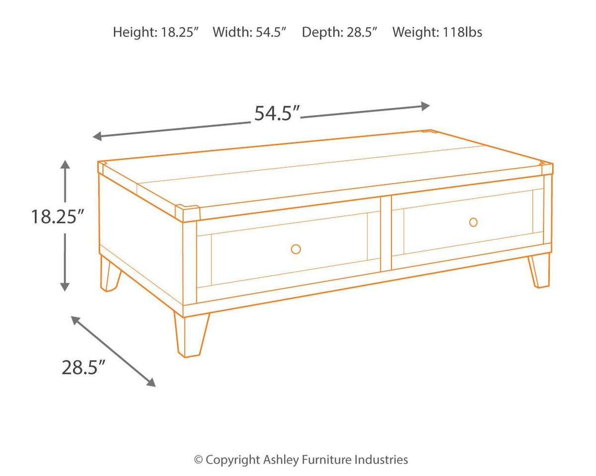 Todoe Coffee Table with Lift Top - T901-9 - approximate manufacturer dimensions (supplier image 4)