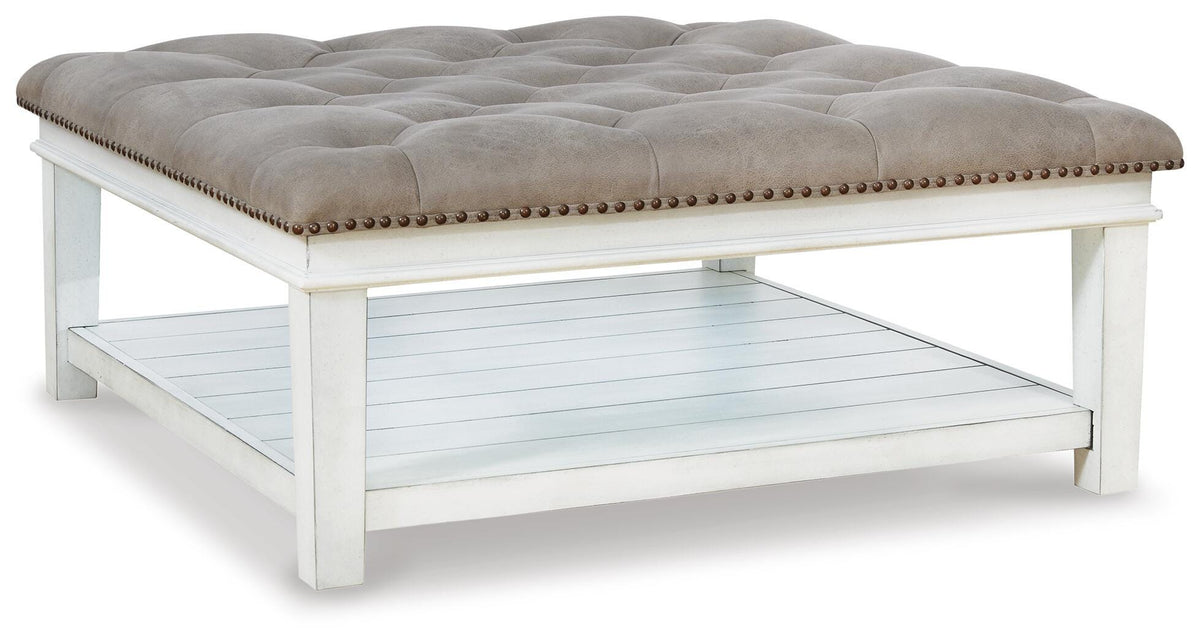 Kanwyn Upholstered Ottoman Coffee Table - T937-21 - product view or room setting; only coffee table included (supplier image 1)