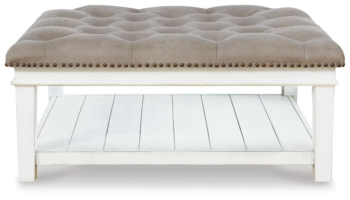 Kanwyn Upholstered Ottoman Coffee Table - T937-21 - product view or room setting; only coffee table included (supplier image 3)