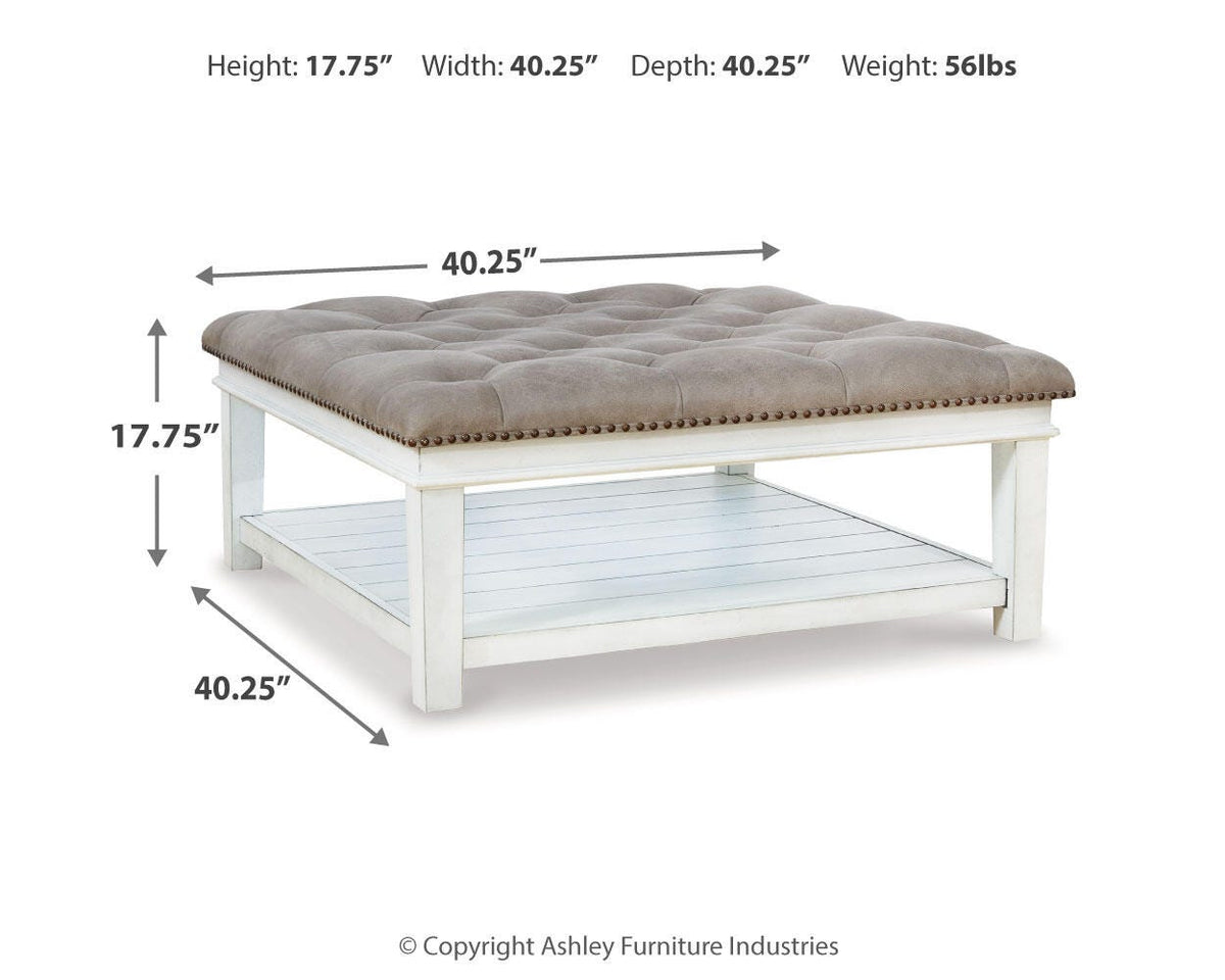 Kanwyn Upholstered Ottoman Coffee Table - T937-21 - approximate manufacturer dimensions (supplier image 8)