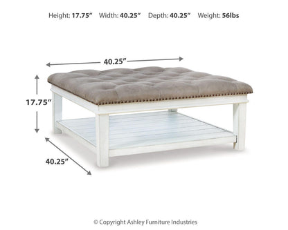 Kanwyn Upholstered Ottoman Coffee Table - T937-21 - approximate manufacturer dimensions (supplier image 8)