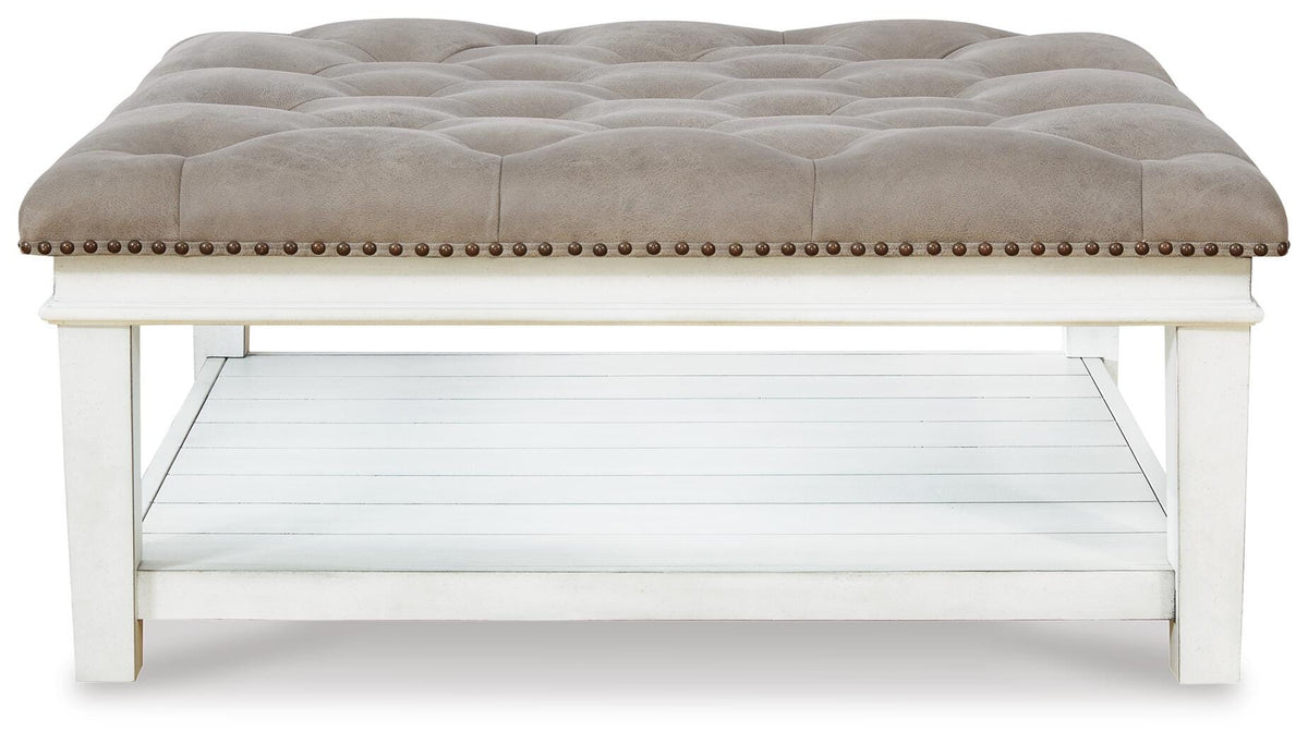 Kanwyn Upholstered Ottoman Coffee Table - T937-21 - product view or room setting; only coffee table included (supplier image 4)
