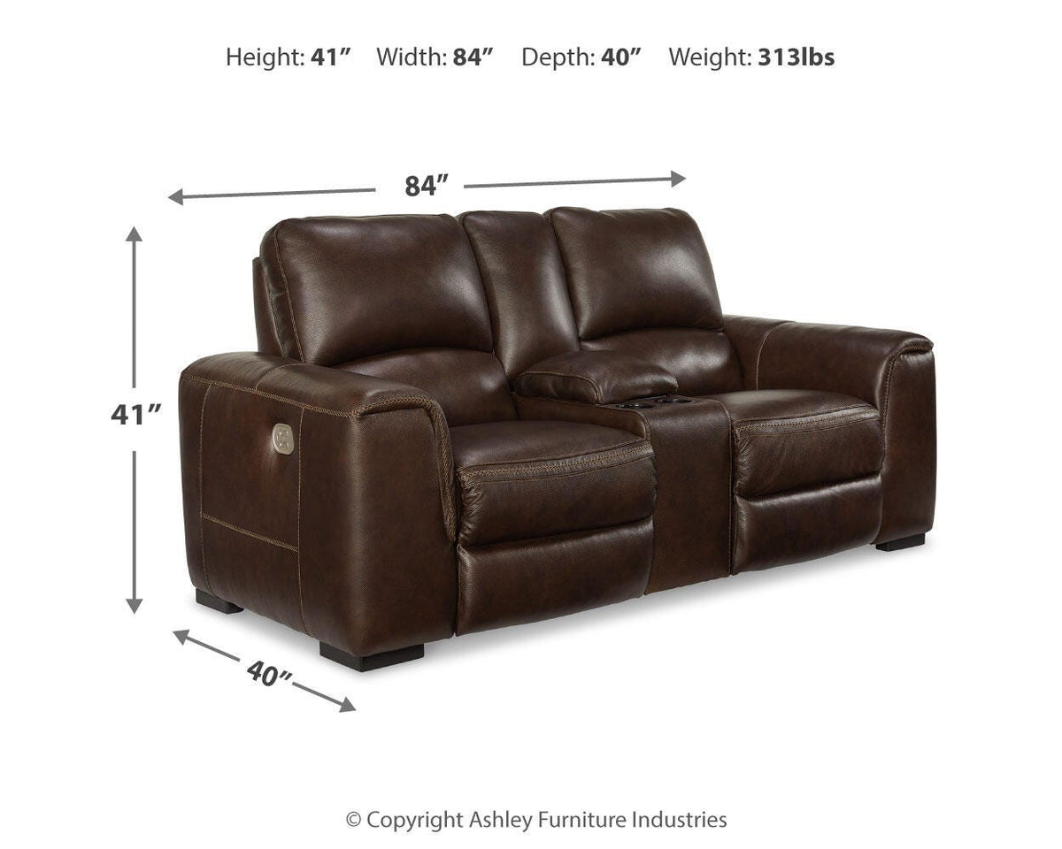 Alessandro Power Reclining Loveseat with Console - U2550218 - approximate manufacturer dimensions (supplier image 11)