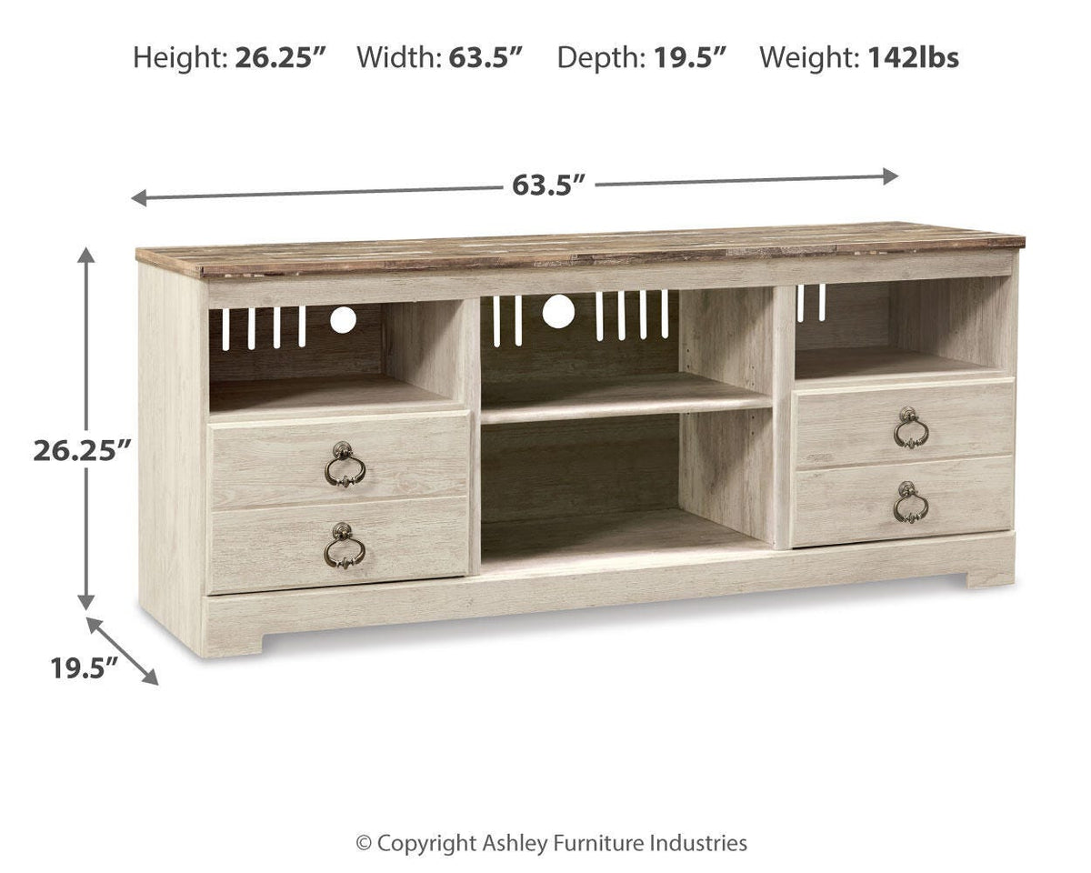 Willowton 64" TV Stand - W267-68 - approximate manufacturer dimensions (supplier image 3)