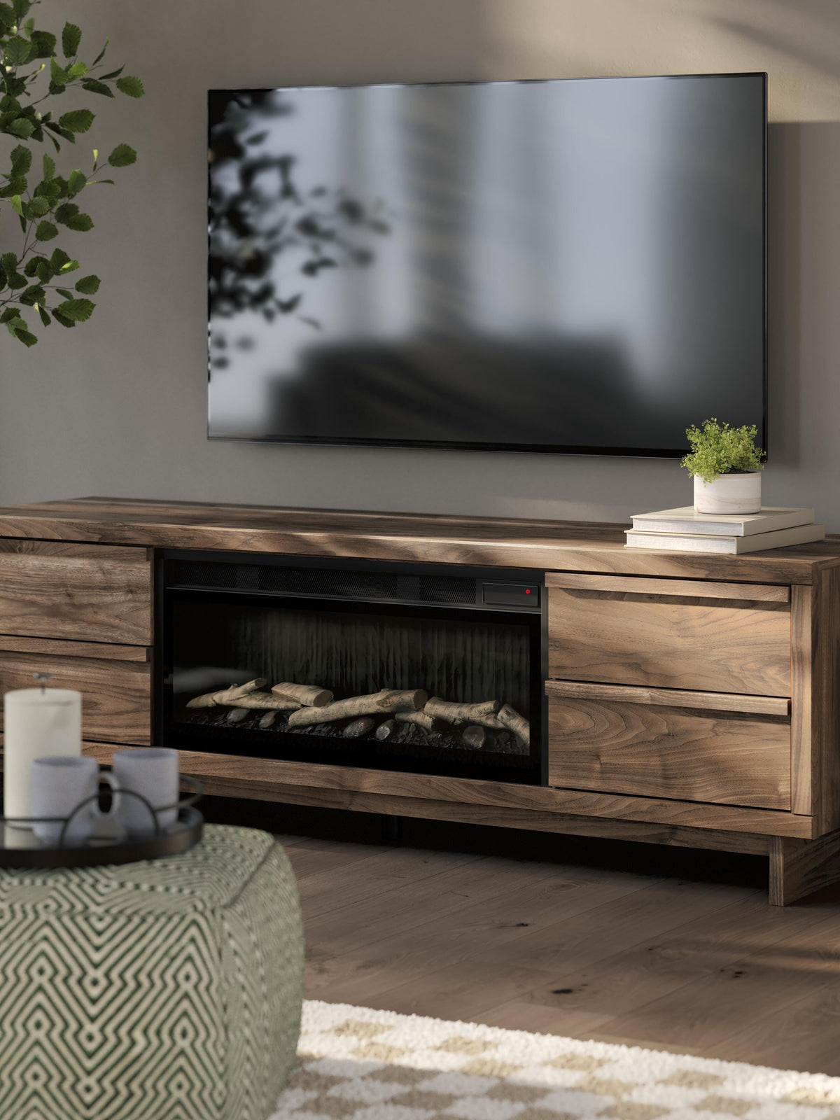 Zadilyn 72" TV Stand with Electric Fireplace - W3367W1 - product view or room setting; complete kit and included component views (supplier image 8)