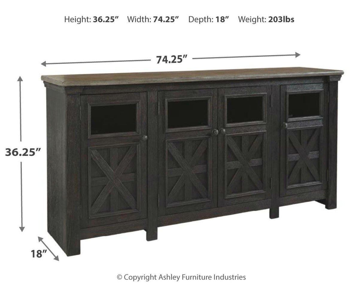 Tyler Creek 74" TV Stand - W736-68 - approximate manufacturer dimensions (supplier image 4)