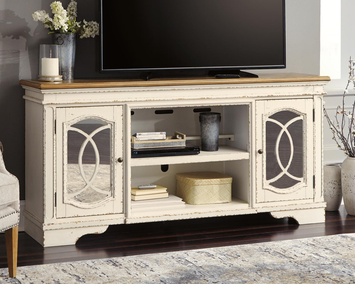 Realyn 74" TV Stand - W743-68 - product view or room setting; only tv stand included (supplier image 2)