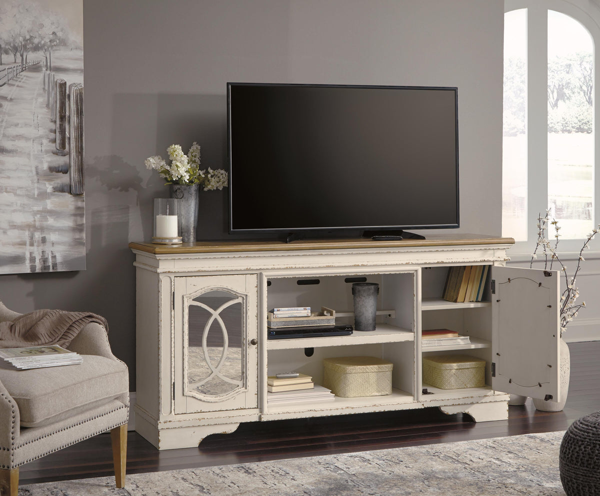 Realyn 74" TV Stand - W743-68 - product view or room setting; only tv stand included (supplier image 8)