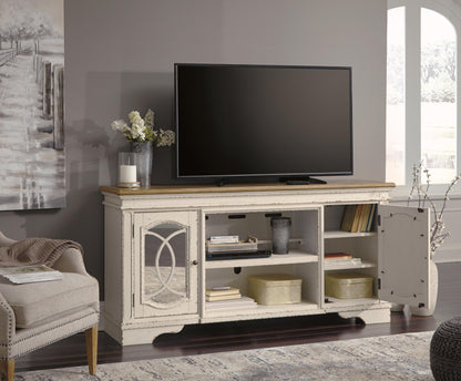 Realyn 74" TV Stand - W743-68 - product view or room setting; only tv stand included (supplier image 8)