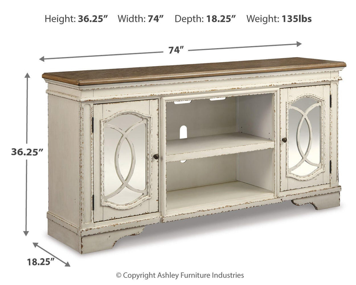 Realyn 74" TV Stand - W743-68 - approximate manufacturer dimensions (supplier image 4)