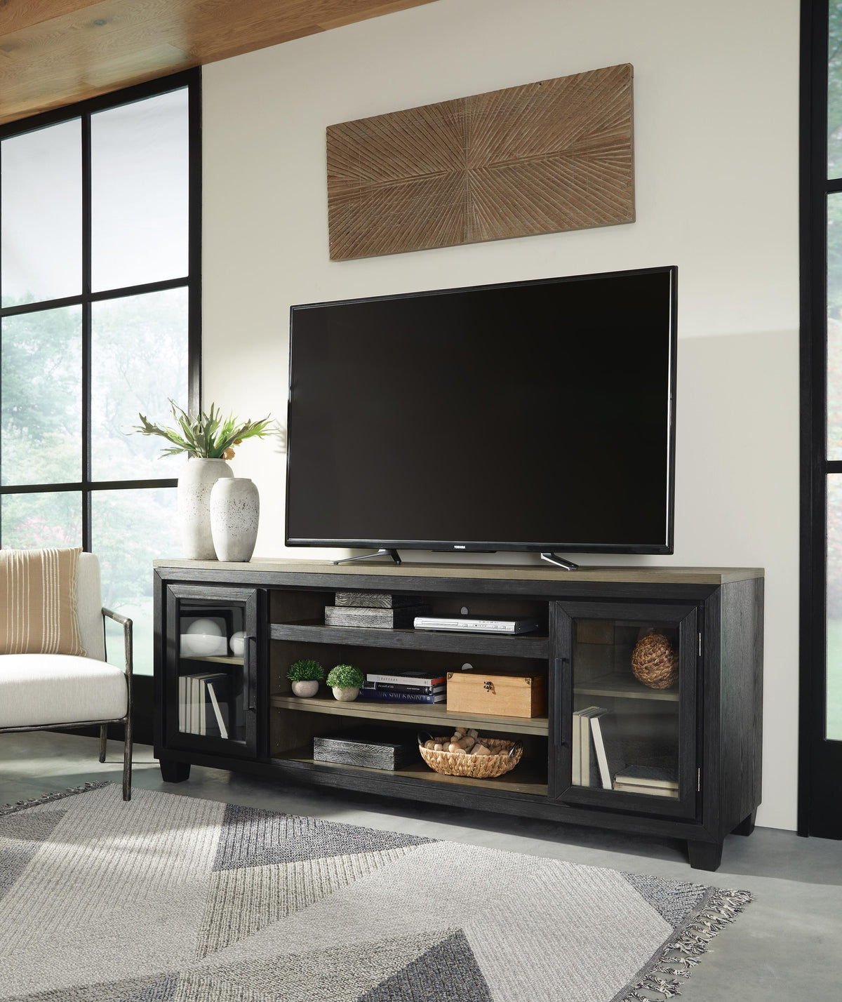 Foyland 83" TV Stand - W989-68 - product view or room setting; only tv stand included (supplier image 2)