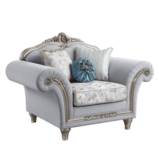 Pelumi - Chair With 3 Pillows - Light Gray Linen & Platinum