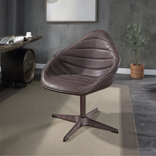 Pipino - Accent Chair With Swivel - Antique Ebony Top Grain Leather