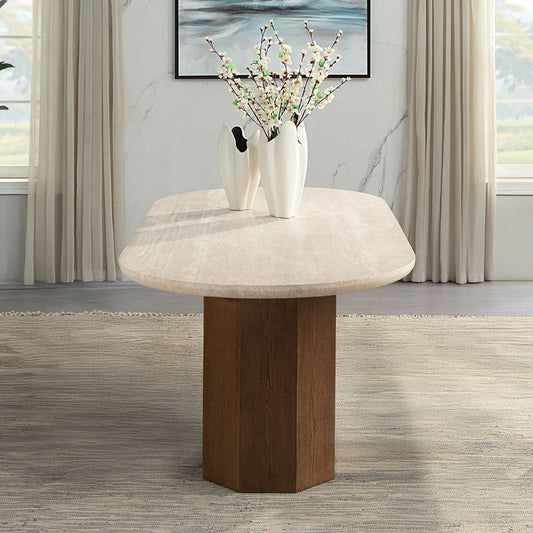 Leonardo - Dining Table - Travertine Top & Dark Oak