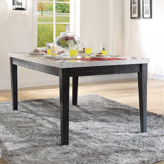 Nolan - Dining Table - White Natural Marble Top & Salvage Dark Oak